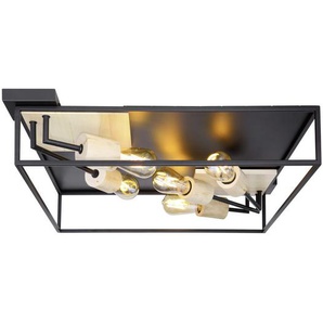 Globo Deckenleuchte Hagar, Natur, Schwarz, Holz, Metall, quadratisch,quadratisch, 64x14.5 cm, Lampen & Leuchten, Innenbeleuchtung, Deckenleuchten