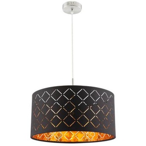 Globo Hängeleuchte Clarke, Schwarz, Gold, Metall, Textil, rund,rund, 140 cm, Lampen & Leuchten, Innenbeleuchtung, Hängelampen, Esstischlampen