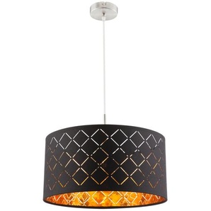 Globo Hängeleuchte Clarke, Schwarz, Gold, Metall, Textil, rund,rund, 140 cm, Lampen & Leuchten, Innenbeleuchtung, Hängelampen, Esstischlampen
