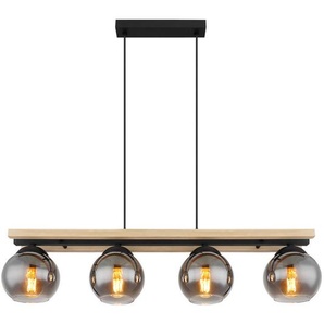 Globo Hängeleuchte Conni, Natur, Schwarz, Metall, Glas, Holz, 15x120x85 cm, beliebig kürzbar, Lampen & Leuchten, Innenbeleuchtung, Hängelampen, Esstischlampen