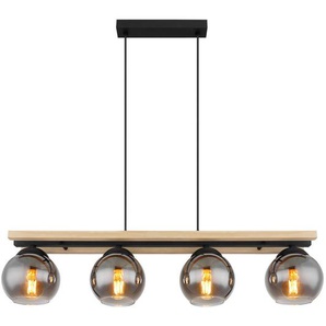 Globo Hängeleuchte Conni, Natur, Schwarz, Holz, Metall, Glas, 15x120x85 cm, beliebig kürzbar, Lampen & Leuchten, Innenbeleuchtung, Hängelampen,
