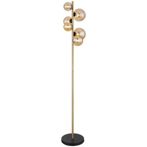 Globo Led-Stehleuchte Riha, Schwarz, Messing, Glas, F, 26.5x155 cm, Fußschalter, LED-Leuchtmittel austauschbar, Lampen & Leuchten, Innenbeleuchtung, Stehlampen