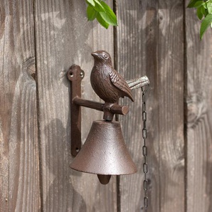 Glocke im Landhausstil, Gartenglocke mit Vogel, Wandglocke mit Kettenzug