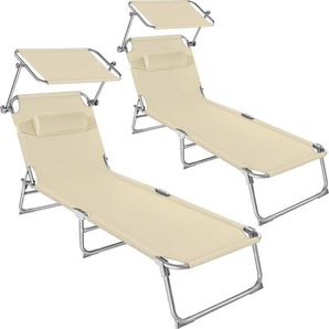 GmbH 2 Gartenliegen 4-stufig mit Kopfpolster - beige 403418