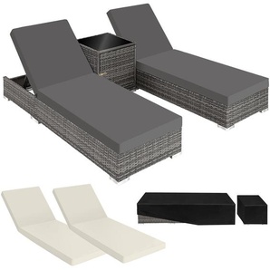 GmbH 2 Sonnenliegen Rattan mit Aluminiumgestell und Tisch inkl. Schutzhülle - grau 403088