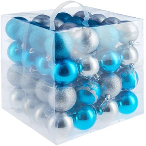 GmbH 64 Christbaumkugeln unzerbrechlich in Silber/Blau - silber/blau 403322