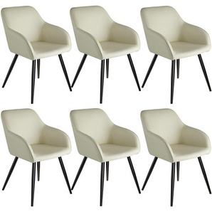 GmbH 6er Set Esszimmerstuhl Marilyn Stoff, schwarze Stuhlbeine - creme/schwarz 404767