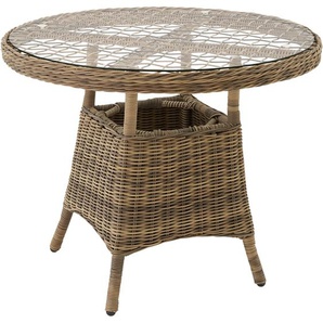 GmbH Aluminium Rattan Gartentisch mit Glasplatte 91x73,5cm - natur 403640