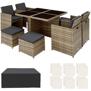 GmbH Aluminium Rattan Sitzgruppe Manhattan 4+4+1 mit Schutzhülle - natur 403757