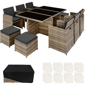 GmbH Aluminium Rattan Sitzgruppe New York 6+4+1 mit Schutzhülle - natur 403642