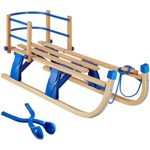 GmbH Holzschlitten Vivian, klappbar mit Rückenlehne und Zugseil - braun 405812
