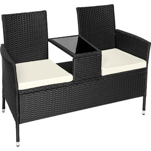 GmbH Rattan Gartensitzbank mit Tisch - schwarz/beige 404557