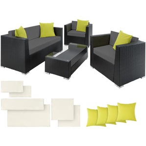 GmbH Rattan Lounge mit Aluminiumgestell München inkl. Bezüge in 2 Farben - schwarz 403841