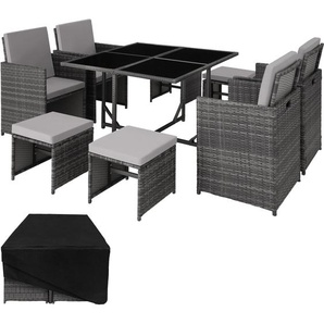 GmbH Rattan Sitzgruppe Bilbao 4+4+1 mit Schutzhülle - grau 403901