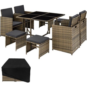 GmbH Rattan Sitzgruppe Bilbao 4+4+1 mit Schutzhülle - natur 403735