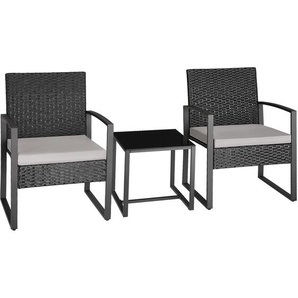 GmbH Rattan Sitzgruppe Granada mit Tisch für 2 Personen schwarz - hellgrau/schwarz 404994