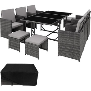 GmbH Rattan Sitzgruppe Malaga 6+4+1 mit Schutzhülle - grau 403867