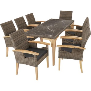 GmbH Rattan Tisch Foggia mit 8 Stühlen Rosarno - natur 404862