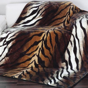 Wohndecke GÖZZE Königstiger Wohndecken Gr. B/L: 150 cm x 200 cm, braun Kunstfaserdecken Animalprint, Kuscheldecke