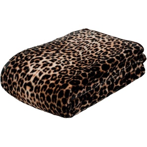 Wohndecke GÖZZE Leopard Wohndecken Gr. B/L: 150 cm x 200 cm, braun Kunstfaserdecken mit gedrucktem Motiv, Kuscheldecke
