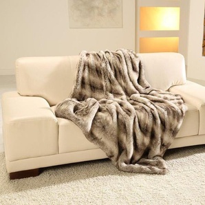 Wohndecke GÖZZE Rentier Felloptik Wohndecken Gr. B/L: 150 cm x 200 cm, grau (grau, beige) Kunstfaserdecken warme Qualität, Kuscheldecke
