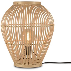 Good & Mojo Tischleuchte Tuvalu , Schwarz, Hellbraun , Metall, Naturmaterialien , 50 cm , Fußschalter , Lampen & Leuchten, Innenbeleuchtung, Tischlampen, Tischlampen