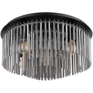 GORLEY Deckenleuchte, 60W Glasstäbe rauchfarben, 5-flg. 230V, exkl. 5xE27 Metall schwarz matt