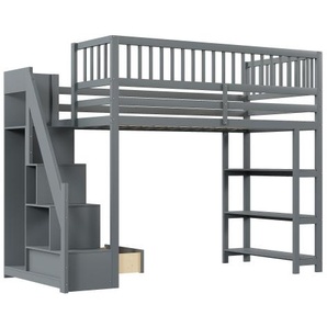 Gotagee Hochbett 90x200cm ohne Matratze Kinderbett Grau Mit Kleiderschrank Regalen Stauraum und Sicherheitskletterleiter multifunktionales Einzelbett Bed-WF532313AAE