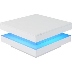 Gotagee Quadratischer Couchtisch In Weiss Moderner Technologischer Stil Mit 16-Farbiger LED-Beleuchtung 70x70x36 cm Beistelltisch Sofatisch Tisch Esstisch Table-WF311432AAW