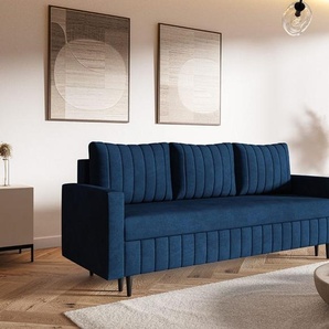 GrainGold 3-Sitzer Schlafcouch Castelo 1 - Sofa mit Schlaffunktion und Bettkasten - Schlafsofa, Klappsofa, Polstersofa - Dunkelblau (Kronos 09)
