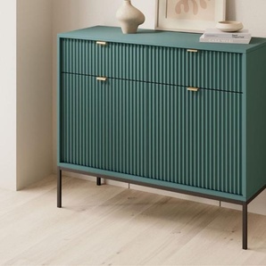 GrainGold Kommode Amber - Kommode mit Schubladen und Türen - Sideboard, TV-Kommode - Kommode Grün mit Schwarzen Beinen