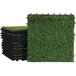 Grasfliese HHG-050, Rasenfliese Grasmatte Kunstrasen, Balkon/Terrasse 11x je 30x30cm = 1qm