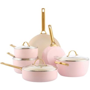 GreenPan Kochtopfset Padova Reserve, Weiß, Gold, Pink, Metall, Glas, 6-teilig, 0 L, rund, PFAS-frei, Kochen, Töpfe, Topfsets