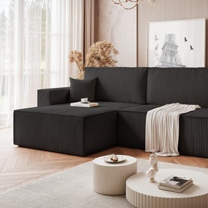 GrekPol Universelles Polsterecksofa PARIS XL mit Schlaffunktion und Bettkasten Ecksofa in L-Form Wohnzimmer Sofa Couch Poso 135 Schwarz
