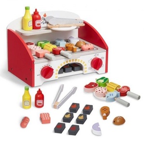 Grill-Spielset für Kinder, Holzgrill-Spielset mit realistischem Kohlenfeuer, Küchenzubehör aus Holz zum Spielen von Lebensmitteln (26-teilig), Rollenspielspielzeug für Kinder ab 3 Jahren SKLWJZHMCTMS7K6GIV0