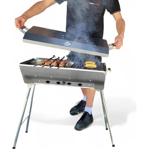 Grillpeter Schaschlikgrill Astana Deluxe Mangal aus rostfreiem Edelstahl mit BBQ Deckel Grillrost Ablage 8001483