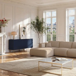 Großes Ecksofa - Ecke links - Samt-Stoff - Beige - POGNI von Maison Céphy