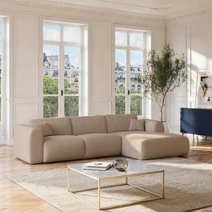 Großes Ecksofa - Ecke rechts - Samt-Stoff - Beige - POGNI von Maison Céphy