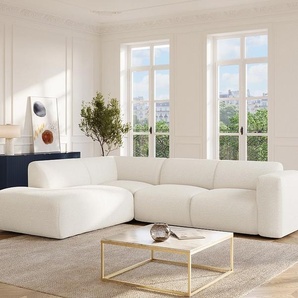Großes Ecksofa mit Recamiere mit Rückenlehne - Ecke links - Bouclé-Stoff - Weiß - POGNI von Maison Céphy