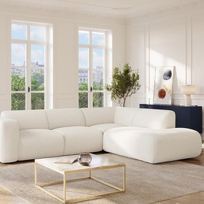 Großes Ecksofa mit Recamiere mit Rückenlehne - Ecke rechts - Bouclé-Stoff - Weiß - POGNI von Maison Céphy