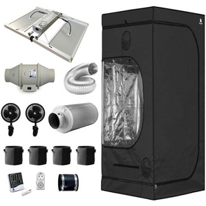 Growbox Komplettset 120x120x160 cm, 480W LED, für 4 Pflanzen - Deluxe XL - Growzelt, Growschrank, indoor 120x120 Grow Box Komplett Set - Green Spirit