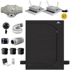 Growbox Komplettset 60x120x180 cm, 150W LED (2x75W), 3 Pflanzen, Deluxe L 150 Growzelt, Growschrank, indoor 60x120 Grow Box Komplett Set Green Spirit