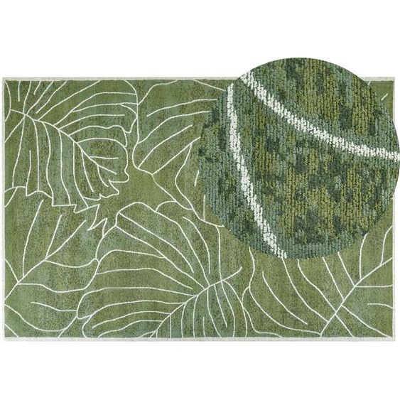 Grüner Teppich 200 x 300 cm Boho Modern mit Monstera Blattmuster Druckmotiv