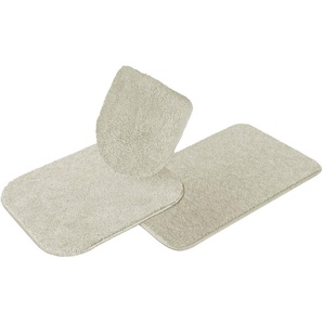 Grund Badematte Melos, Höhe 27 mm, rutschhemmend beschichtet, fußbodenheizungsgeeignet, Kunstfaser, rechteckig, 3-tlg. Hänge-WC Set, melierte Optik, sehr weicher Flor, Melange-Effekt, Made in Europe