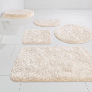 Grund Badematte Melos, Höhe 27 mm, rutschhemmend beschichtet, fußbodenheizungsgeeignet, Kunstfaser, rechteckig, 3-tlg. Stand-WC Set, melierte Optik, sehr weicher Flor, Melange-Effekt, Made in Europe