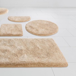 Grund Badematte Melos, Höhe 27 mm, rutschhemmend beschichtet, fußbodenheizungsgeeignet, Kunstfaser, rechteckig, 3-tlg. Stand-WC Set, melierte Optik, sehr weicher Flor, Melange-Effekt, Made in Europe