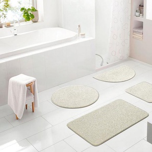 Grund Badematte Melos, Höhe 27 mm, rutschhemmend beschichtet, fußbodenheizungsgeeignet, Kunstfaser, rechteckig, 3-tlg. Stand-WC Set, melierte Optik, sehr weicher Flor, Melange-Effekt, Made in Europe