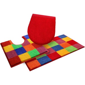 Grund Badematte Mosaik, Höhe 20 mm, rutschhemmend beschichtet, fußbodenheizungsgeeignet, Kunstfaser, rechteckig, 3-tlg. Stand-WC Set, angenehm weich, auch als 3 teiliges Set erhältlich, Made in Europe