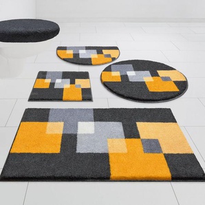 Grund Badematte Paxos, Höhe 20 mm, rutschhemmend beschichtet, fußbodenheizungsgeeignet, strapazierfähig, Polyacryl, rechteckig, 3-tlg. Stand-WC Set, geometrisches Design, modern, flauschig, softer Flor, Made in Europe