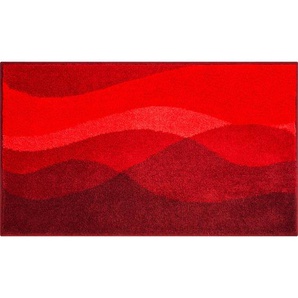 Grund Badteppich, Rot, Textil, Wellen, rechteckig, 60x100 cm, Oeko-Tex® Standard 100, Made in Europe, für Fußbodenheizung geeignet, rutschfest, Badtextilien, Badematten